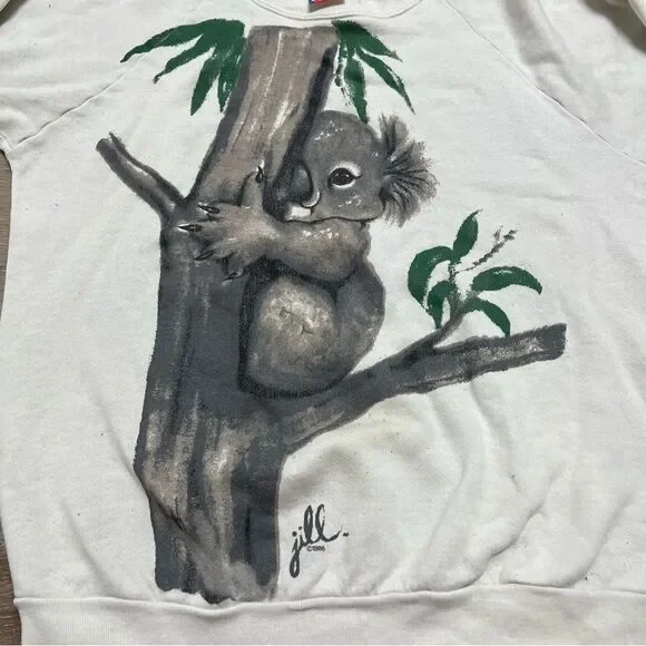Vintage 1986 Koala Bear Large Sweatshirt Animal Outdoors Fruit Of The Loom White - Picture 3 of 7